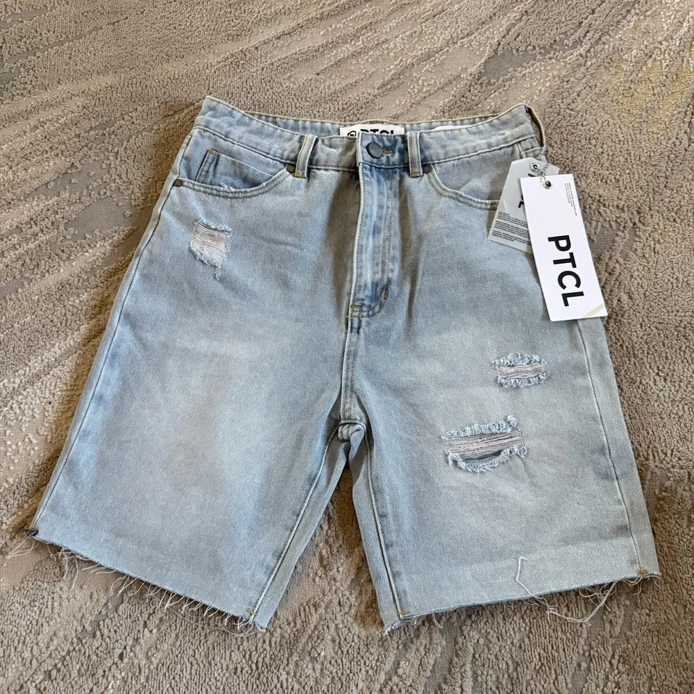 PTCL Nola high rise denim Bermuda Jean shorts long modest shorts 28